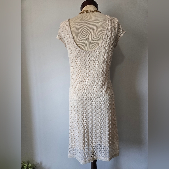 FREE PEOPLE Crochet Knit Cream Dress With Slip Lining. Size Large - Picture 6 of 11